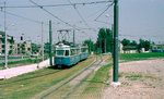 Zürich VBZ Tram 9 (SWS/MFO Be 4/4 1419) Unterstrass, Milchbuck im Juli 1983.