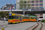 Doppeltraktion, mit dem Be 4/8 237 und dem Be 4/6 115, auf der Linie 17, fährt am 16.06.2012 zur Haltestelle ZOO Basel.