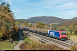 SBB Cargo Re 482 019, vermietet an Widmer Rail Service, mit dem Centralbahn-Sonderzug für die Fans von Bayer 04 Leverkusen zum Auswärtsspiel in der Europa League gegen den FC Zürich am