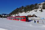 ABe 4/12 1001 erreicht am 16.02.2019 als S23 1108, Gossau - Wasserauen, die provisorische Haltestelle  Skilift Alpsteinblick , an der nur während der Betriebsdauer des nahegelegenen Skilifts die Züge auf Verlangen halten.