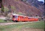 RhB Regionalzug 62 von Kblis nach Landquart vom 25.04.1992 kurz vor Schiers.