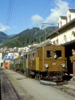 RhB Extrazug fr GRAUBNDEN TOURS 3238 von Disentis nach Landquart vom 30.08.1997 in Disentis mit E-Lok-Oldtimer Ge 2/4 222 - B 2247 - B 2246 - D 4052I.