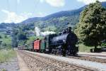 RhB Dampf-GmP 3262 fr GRAUBNDEN TOURS von Disentis nach Landquart am 29.08.1998 in Rabius-Surrein mit Dampflok G 4/5 107 - D 4054 - B 2245 - A 1102 - B 2060 - 5x Gb.