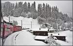 In höheren Lagen ist viel Schnee gefallen in den letzten zwei Tagen und vor Langwies bahnt sich der R1429 mit ABe 8/12 3501 seinen Weg durch eine bereits hochwinterliche Landschaft. (10.12.2018)