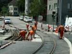Arosabahn,Arbeiten am neuen Einfahrtsgleis in Chur.Das Ausfahrtsgleis ist bereits in Betrieb.Chur 13.07.05