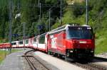 RhB Glacier-Express/Regio-Express 1149 von Chur nach St.Moritz am 16.08.2008 Einfahrt Bergn mit E-Lok Ge 4/4 III 646 - Ap 1313 - Ap 1312 - WRp 3831 - Bp 2534 - Bp 2535 - Bp 2536 - D 4214 - B 2359 - B
