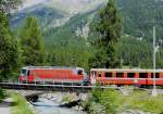 RhB - Regio-Express 1140 von St.Moritz nach Chur am 22.07.2009 auf Beverinbrcke I zwischen Bever und Spinas mit E-Lok Ge 4/4 III 651 - A - ....
