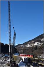 Brückenbaustelle Neue RhB-Hinterrheinbrücke bei Reichenau-Tamins.