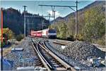 Ein letztes Mal konnte man gestern hier Fotos machen vor dem Anschluss der neuen Brücke. IR1144 mit der Ge 4/4 III 641  Maienfeld  aus St.Moritz mit der provisorischen Weiche Richtung Oberland. (03.11.2018)