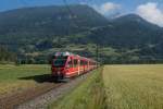 ABe 8/12 3513 zieht am 21.06.2014 den Bernina-Express 951 von Chur Richtung Tirano, aufgenommen bei Bonaduz.
