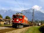 RhB Gterzug 4537 von Landquart nach St.Moritz vom 06.09.1994 Ausfahrt Untervaz mit E-Lok Ge 6/6II 704 - X 9094 - Rpw 8297 - Rw 8375 - Gb 5817 - Rw 8207 - X 9018 - Skpw 8416 - Rw 8260 - Rw 8209 - Rp