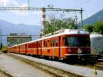 RhB Regionalzug 841 von Landquart nach Chur vom 07.06.1993 Ausfahrt Untervaz, Rckansicht, mit zwei vierteiligen Vorortpendelzgen mit ABDt 1711 - B 2417 - B 2411 - Be 4/4 516 - ABDt 1716 - B 2416 - B