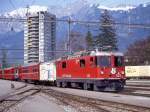 RhB Speisewagen-Extrazug 3859 von Landquart nach Chur vom 26.04.1992 Ausfahrt Landquart mit Ge 4/4II 633 - Gbkv 5610 - WR 3810.