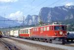 RhB Gterzug 5775 von Landquart nach Chur vom 07.06.1993 in Untervaz mit E-Lok Ge 6/6II 703 - As 1143 - Haiqy 5173 - Iakv 4522 - Haiqy 5175 - Haiqy 5166 - Haiqy 5176.