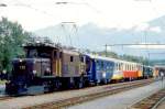 RhB Extrazug 3733 fr RHTIA INCOMING von Landquart nach Disentis am 08.09.1994 in Untervaz mit E-Lok Ge 6/6 I 412 - WRS 3821 - AS 1161 - B 2091 - B 2060 - A 1102 - B 2096.