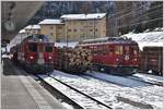 R1636 nach St.Moritz ,it ABe 4/4 III 53  Tirano  und ABe 4/4 II 46 Bahndienst/Schneetransport in Pontresina.