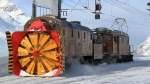 Bernina-Krokodil Ge 4/4 182 und Dampfschneeschleuder Xrotd 6/6 9213 in der Station Ospizio Bernina.