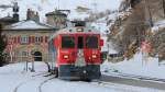 Bernina-TW ABe 4/4 55  Diavolezza  (RE-Power) verlsst den Bahnhof Alp Grm. (19.01.2013)