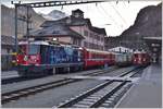 R1932 mit Ge 4/4 II 627  Reichenau-Tamins  und R1632 mit ABe 4/4 III 53 Tirano in Pontresina. (08.12.2016)