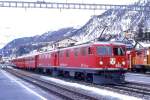 RhB REGIONALZUG 715 von St.Moritz nach Scuol am 07.03.1998 in Samedan mit E-Lok Ge 4/4I 602 - Ge 4/4I 608 - A 1212 - A 1233 - B 2345 - B 2343 - D 4214.5.