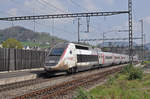 TGV Lyria 4414 durchfährt den Bahnhof Gelterkinden. Die Aufnahme stammt vom 06.04.2017.