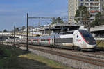 TGV Lyria 4408 fährt Richtung Bahnhof Muttenz.