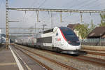 TGV Lyria 4401 durchfährt den Bahnhof Rupperswil. Die Aufnahme stammt vom 03.09.2019.