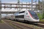 TGV Lyria durchfährt den Bahnhof Muttenz. Die Aufnahme stammt vom 18.08.2014.