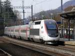 SNCF / SBB - TGV 4418 unterwegs nach Zürich bei der durchfahrt im Bahnhof von Sissach am 07.03.2015