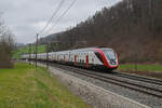 RABe 502 229-3 Twindexx fährt am 04.03.2024 Richtung Bahnhof Tecknau.