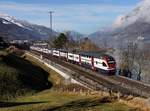 Der RABe 511 046 als REX nach Chur am 18.02.2017 unterwegs bei Unterterzen.