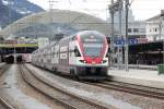Ausfahrbereiter RE nach Zürich Hbf.am 21.02.15 im Bahnhof Chur