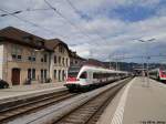 RABe 521 003-4 ''Weil am Rhein'' + 521 012-5 ''Olten'' verlassen am 30.7.2010 Delmont als S3 nach Porrentruy.