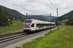 RABe 523 070, auf der S3, fährt am 27.07.2023 Richtung Bahnhof Gelterkinden.