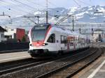 SBB - Triebzug RABe 523 003-7 bei der einfahrt im Bahnhof Schwyz am 27.02.2016