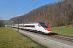 ETR 610 fährt Richtung Bahnhof Gelterkinden. Die Aufnahme stammt vom 08.03.2021.