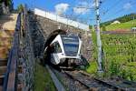 Be 2/6 GTW 774-5 steckt seine Nase aus dem Wasserfluhtunnel bei Lichtensteig am 24.6.2014