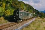 SBB: Regionalzug Olten-Sissach  Läufelfingerli  mit BDe 4/4 1628 bei Diepflingen im Septermber 1995.