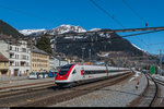 RABDe 500 020  Jeanne Hersch  durchfährt am 26. März 2016 als ICN 680 den Bahnhof Airolo in Richtung Norden.