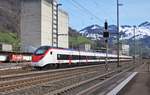 (Stadler) RABe 501 004  Kanton Luzern  am Ostermontag beim Bahnhof Brunnen abgestellt.
