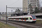 RABe 521 020, auf der S1, fährt Richtung Bahnhof Muttenz. Die Aufnahme stammt vom 05.02.2018.