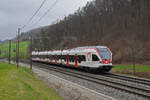 RABe 521 030, auf der S3, fährt am 04.03.2024 Richtung Bahnhof Tecknau.