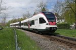 Ein Seehas mit der etwas anderen Zugzielanzeige. RABe 521 209 als „geschlossener Zug“ in Fahrtrichtung Konstanz am 16.04.2016 in Konstanz-Petershausen.