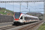 RABe 523 026, auf der S3, verlässt den Bahnhof Gelterkinden.