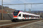 RABe 523 053, auf der S3. verlässt den Bahnhof Gelterkinden. Die Aufnahme stammt vom 16.01.2019.