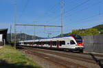 RABe 523 007, auf der S3, fährt beim Bahnhof Gelterkinden ein. Die Aufnahme stammt vom 25.08.2020.