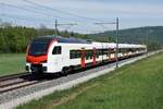 SBB Flirt 3 MS I-tauglich von Stadler Rail.
RABe 524 303 für die TILO bei Murgenthal unterwegs am 24. April 2020.
Foto: Walter Ruetsch