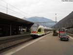 RABe 524 014 ''RSI RETE TRE'' am 21.11.2011 als S20 nach Locarno bei der Einfahrt in Bellinzona.