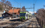 BLS NINA RABe 525 029 als RE Brig - Bern am 20. Februar 2021 in Ausserberg.