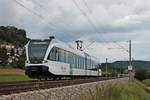 Als S22 (Singen (Hohentwiel) - Jestetten) fuhr am 20.09.2017 der  thurbo  748-9 (RABe 526 748-9) bei Thayngen über die Hochrheinbahn.